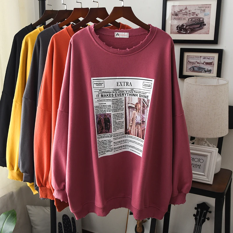 Новинка толстовки большого размера женские свитшоты осень 2019 худи с буквенным