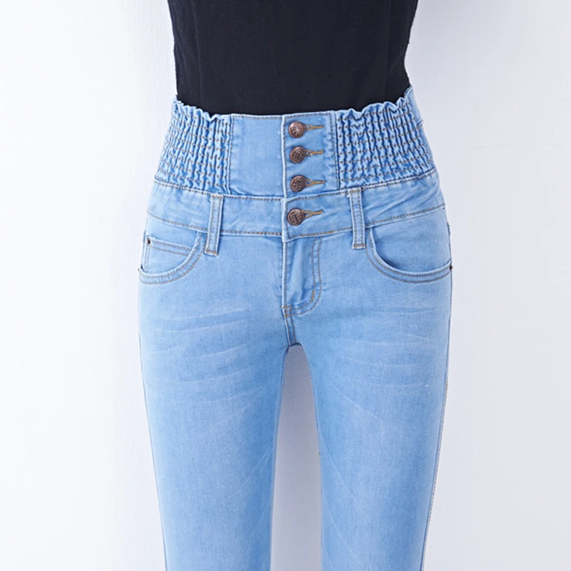 Lossky Skinny Jeans Plus Size Office Woman Pants Stretch High Waist Korean Fashion Spring Denim Elastic Waist Slim Trouser 2020