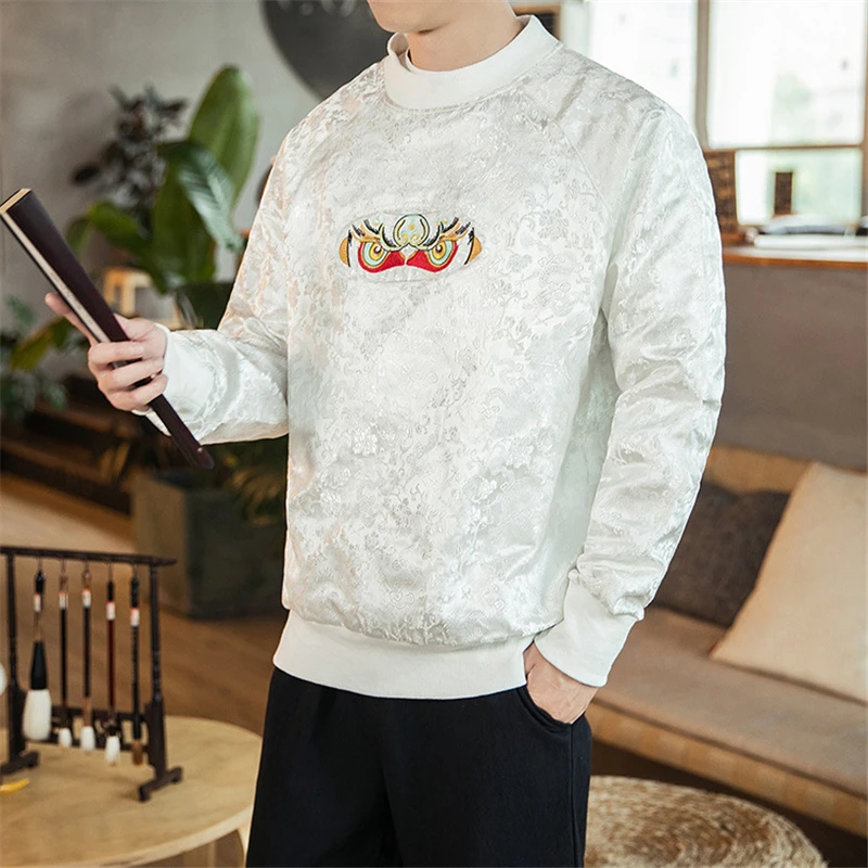 Аниме Crewneck Толстовка мужская вышивка в китайском стиле хлопковая толстовка