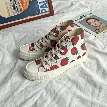 

Canvas Shoes Women Strawberry Cute Sweet Girls Sneakers High Low Nice Qulity Lady Fashion Shoes Vulcanized Street Ins Style
