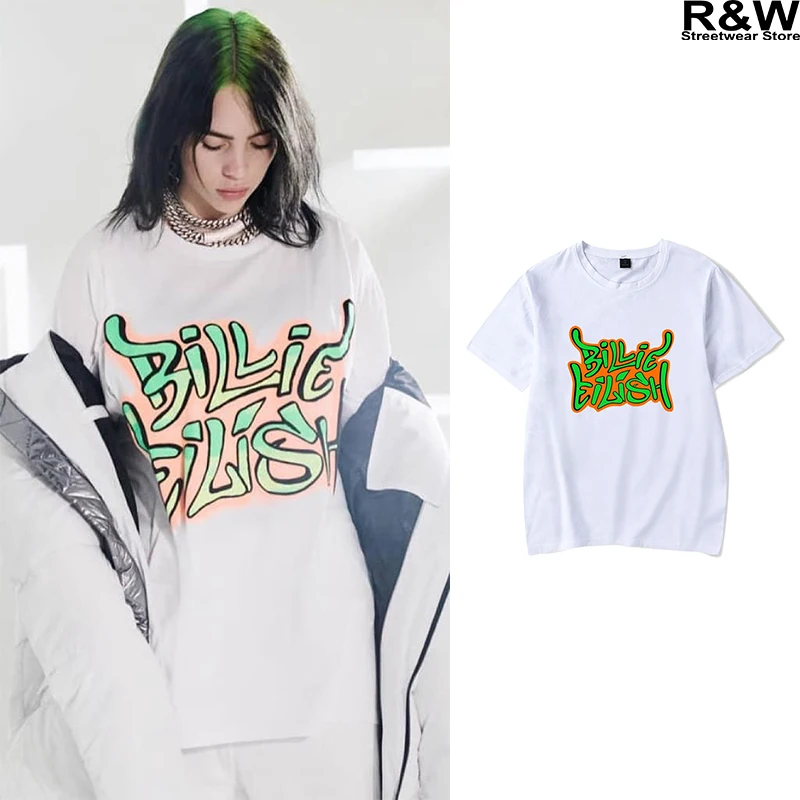 Billie Eilish футболка для мужчин и женщин уличная хлопковая с буквенным принтом короткий хип-хоп Лето