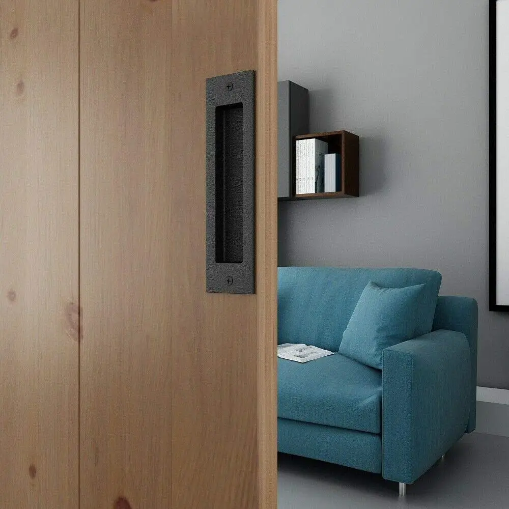 

8" Matte Black Flush Sliding Barn Door Handle Modern Design For Wooden Barn Door