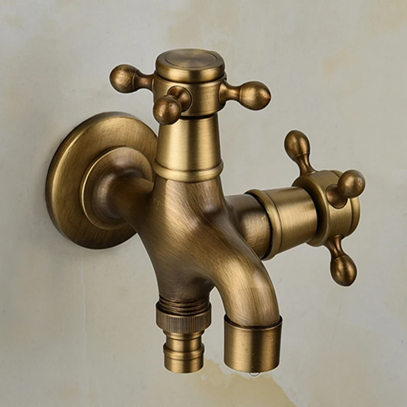 

Top-Dual Cross Handles Wall Mounted Washing Machine Taps Antique Brass Mop Pool Faucets