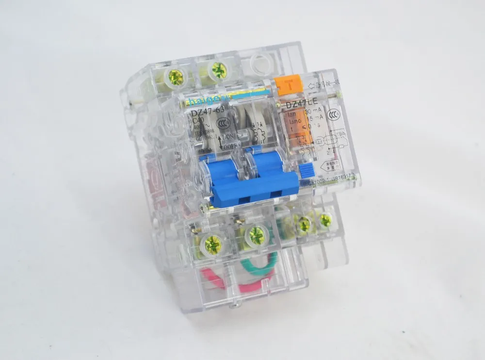 DZ47LE 10A 16A 20A 25A 32A 40A 50A 63A 2 полюса прозрачный остаточный ток прерыватель цепи при утечке на землю ELCB RCBO