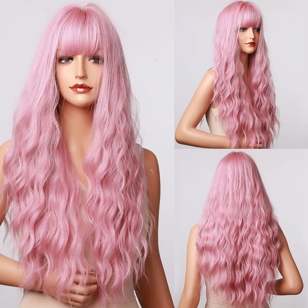 HENRY MARGU Long Wavy Auburn Red Synthetic Wigs with Bangs Kinky Curly Natural Hairs for Daily Cosplay Party Heat Resistant Wigs