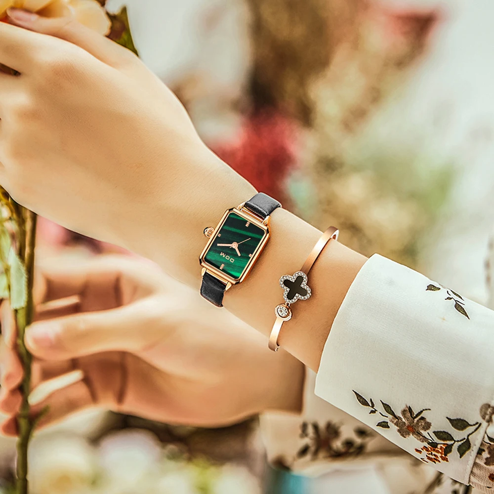 DOM Ladies Watch Small Green Disk Fashion Luxury Trend Casual Waterproof Swimming Leather Women's Watch G-1337
