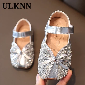

ULKNN Girl's Nude Shoes Princess 2020 Autumn Children's Soft Bottom Baby Shoes Little Girl Pearl Sequins Kid's Flats