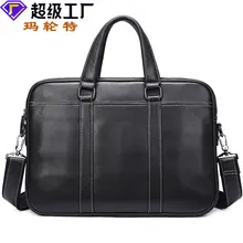 Genuine Leather Men's Briefcase Business Handbag Computer Bag Men's Leather One-Shoulder Crossbody Bag