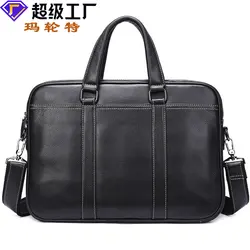 Genuine Leather Men's Briefcase Business Handbag Computer Bag Men's Leather One-Shoulder Crossbody Bag