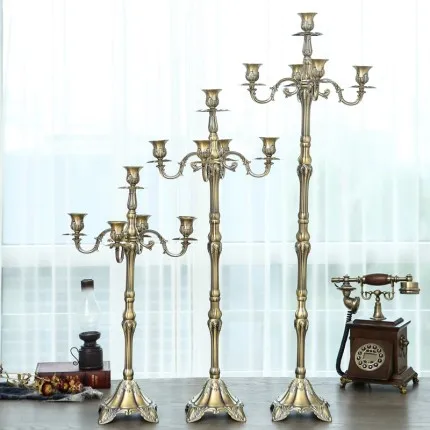 H65/85/105 см бронзовые ретро 5arm подсвечники металлические свечи канделябры