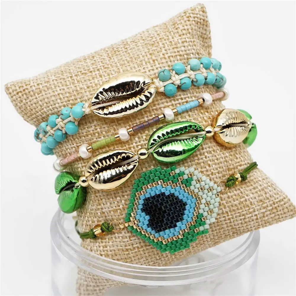 Go2boho браслеты из ракушек MIYUKI браслет Evil Eye Павлин перо ювелирные изделия Pulseras Mujer женский натуральный камень ручной работы Тканые