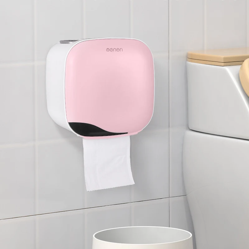 1 Set Wall Mounted Toilet Paper Holder Bathroom Waterproof Tissue Box With Drawer Plastic Paper Tray Roll Paper Tube Storage Box 