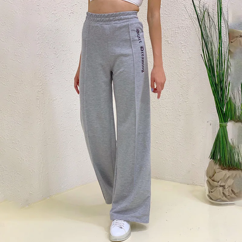 

Paris Girl Straight Loose Side Letter Printing Sweatpants Solid Lady Trousers High Street Wide-leg Pants Female Loose Bottoms