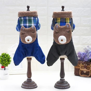 

Autumn and Winter Dog Supplies Pet Clothes Dog Cute Clothes Pet Cartoon Clothing New Print Bear Four-leg Denim Dog Clothing
