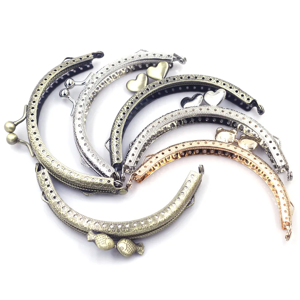 10Pcs Mixed Arch Embossed Purse Frames Pouch Bag Kiss Clasps Handbag Handles Sewing Holes Luggage DIY Accessories 10.5cm