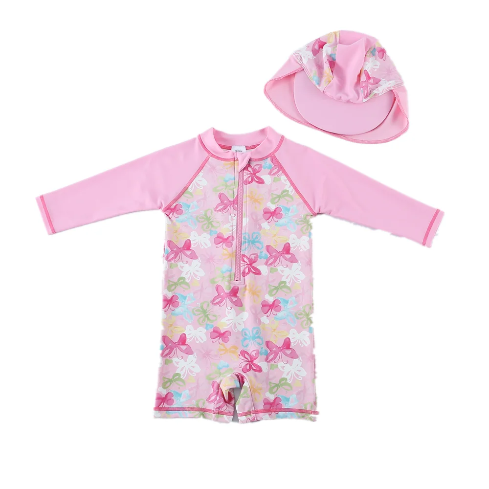 Wishere Swimming Clothing One-piece Swimsuit With Cap UPF50+ Baby Swimwear Kids Beachwear Sunsuit