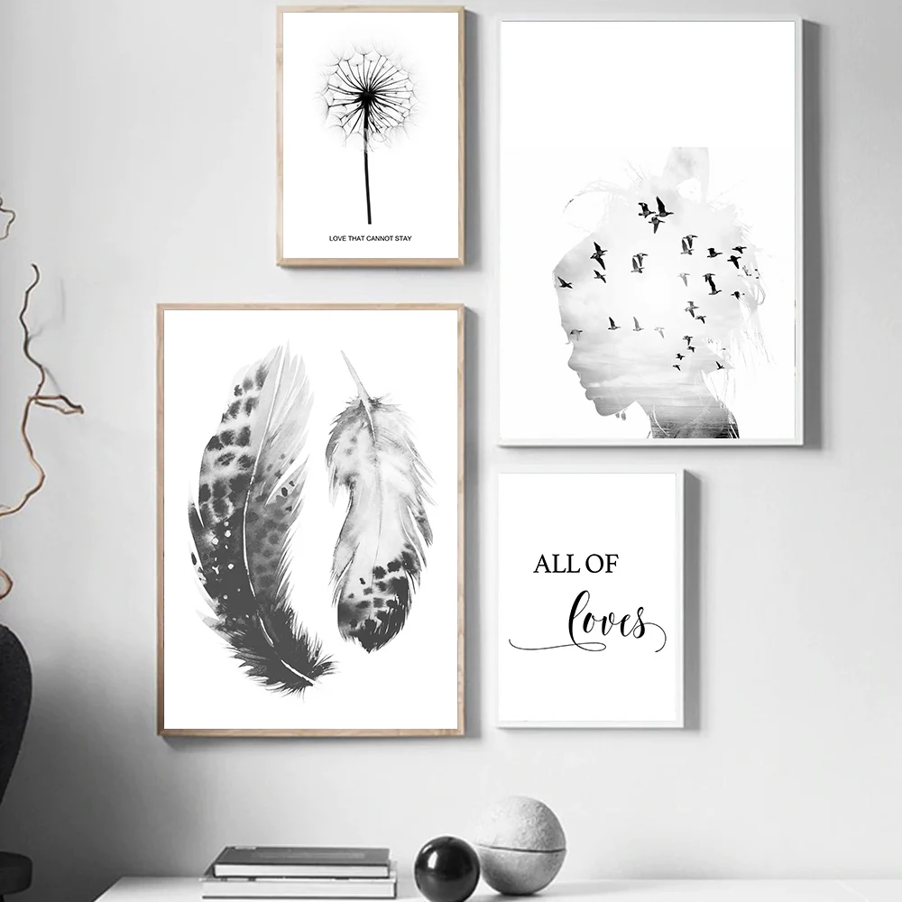 

Dandelion Feather Print Painting Abstract Character Posters And Prints Quotes Canvas Art Painting Picture Modern Home Decorative
