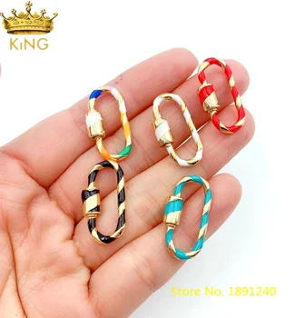 

5Pcs/Lot Paved Rainbow Color Enamel Beads Spiral Clasps Pendant Necklace Accessories For Woman DIY Jewelry Connectors K023KBH