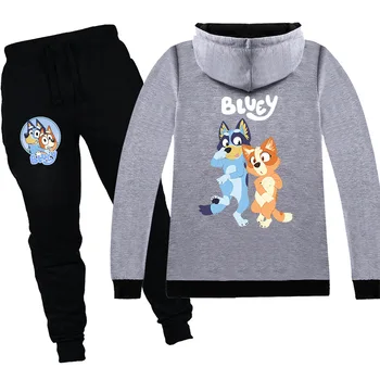 

bingo bluey Baby Girl Autumn 2Pcs/Sets Clothes Long Sleeve Striped Print Hoodie Sweatshirt Tops+Pants Trouser Costume 6-14years