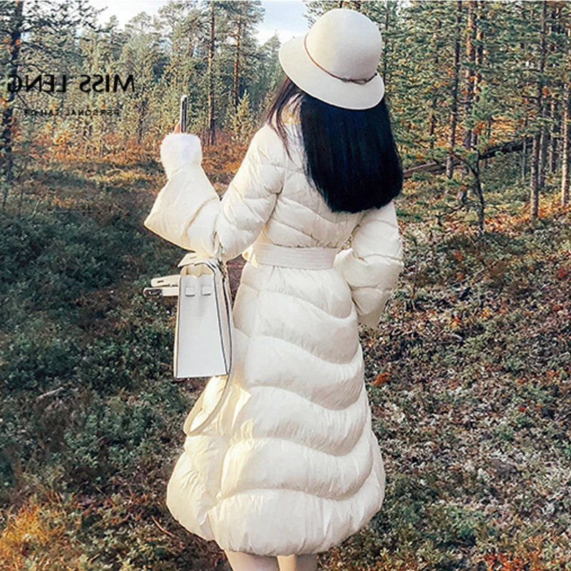 YNZZU, новинка, зимняя элегантная юбка, 90% белый утиный пух, Женское пальто с высокой талией и расклешенными рукавами, теплый пушистый пуховик A1404