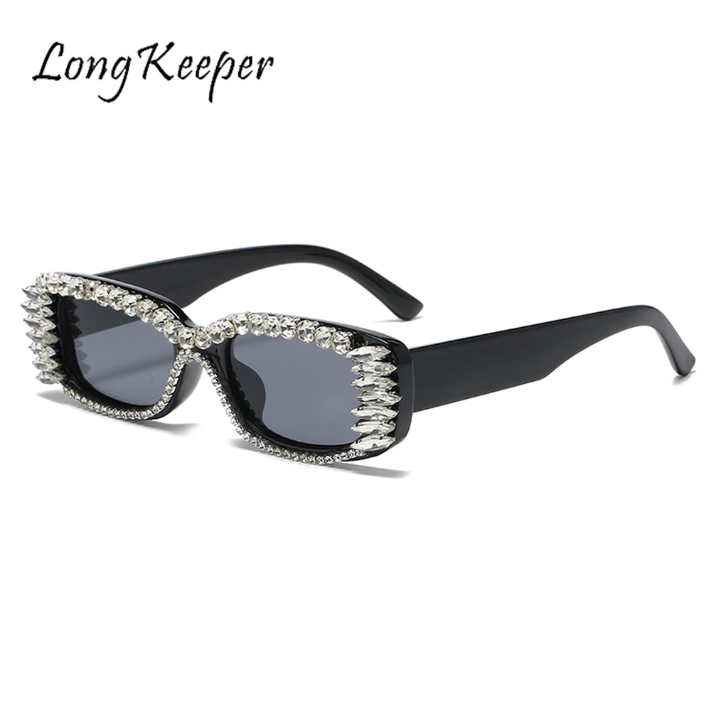 

LongKeeper Square Sun Glasses Diamond Small Rectangle Steampunk Sun Glasses Female Crystal Vintage Rhinestone Glasses Oculos