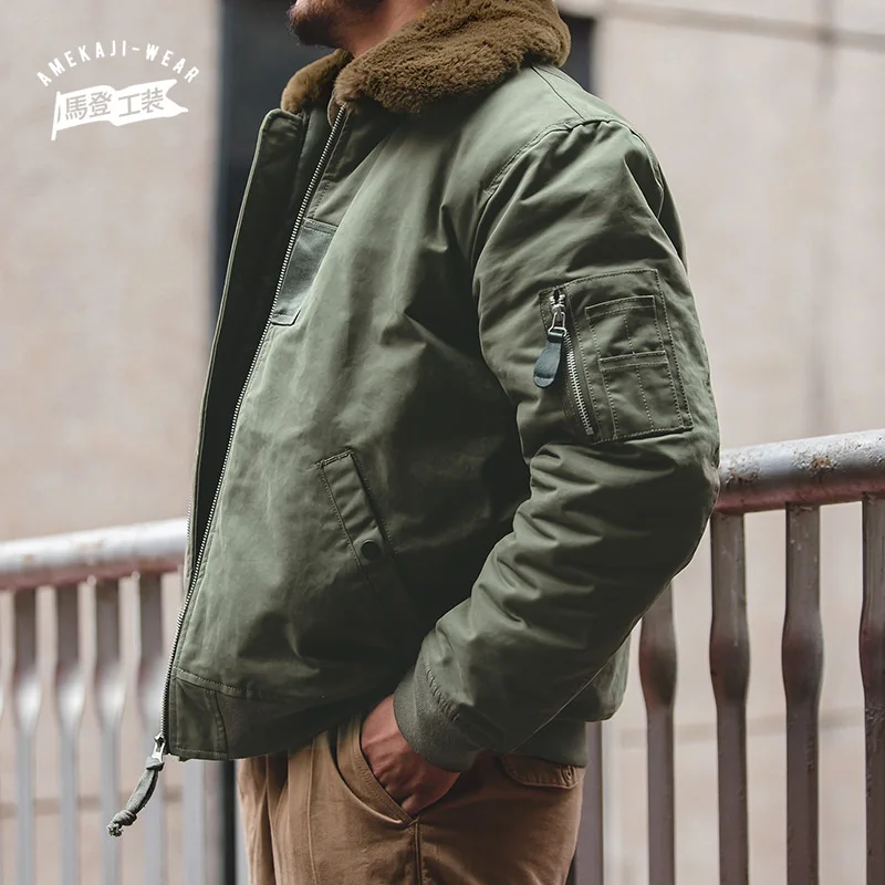 Bomber Jacket Coat Collar Mens Clothing Maden Air-Force Winter Retro American Padded-Fleece