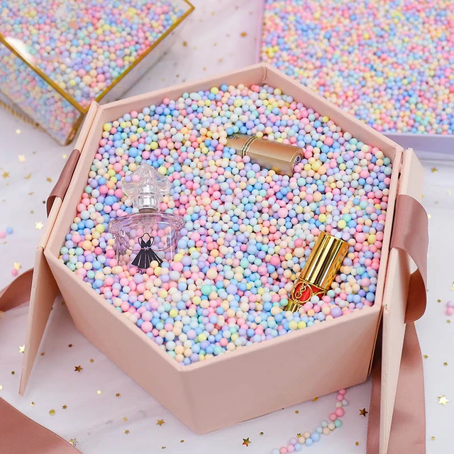 Caja de regalo de relleno de bolas de espuma de color macarrón