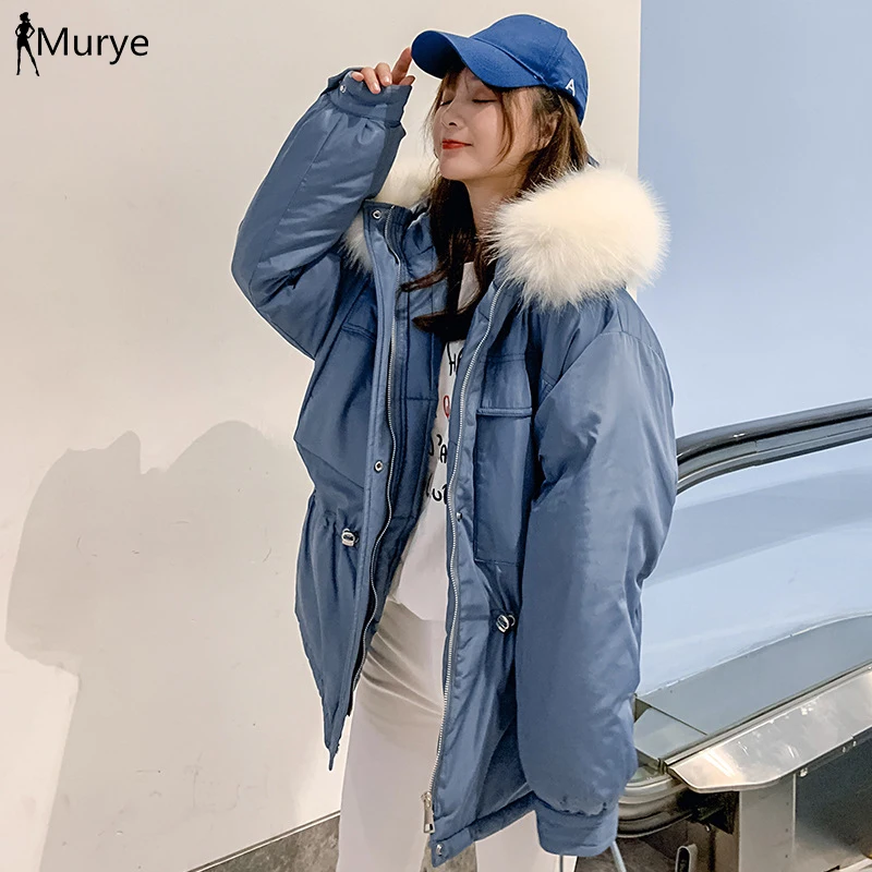 Blue Зимняя куртка женская парка из натурального меха негабаритная зимняя одежда женская куртка модная женская зимняя куртка Толстая Повседневная Верхняя одежда с капюшоном - Цвет: Blue