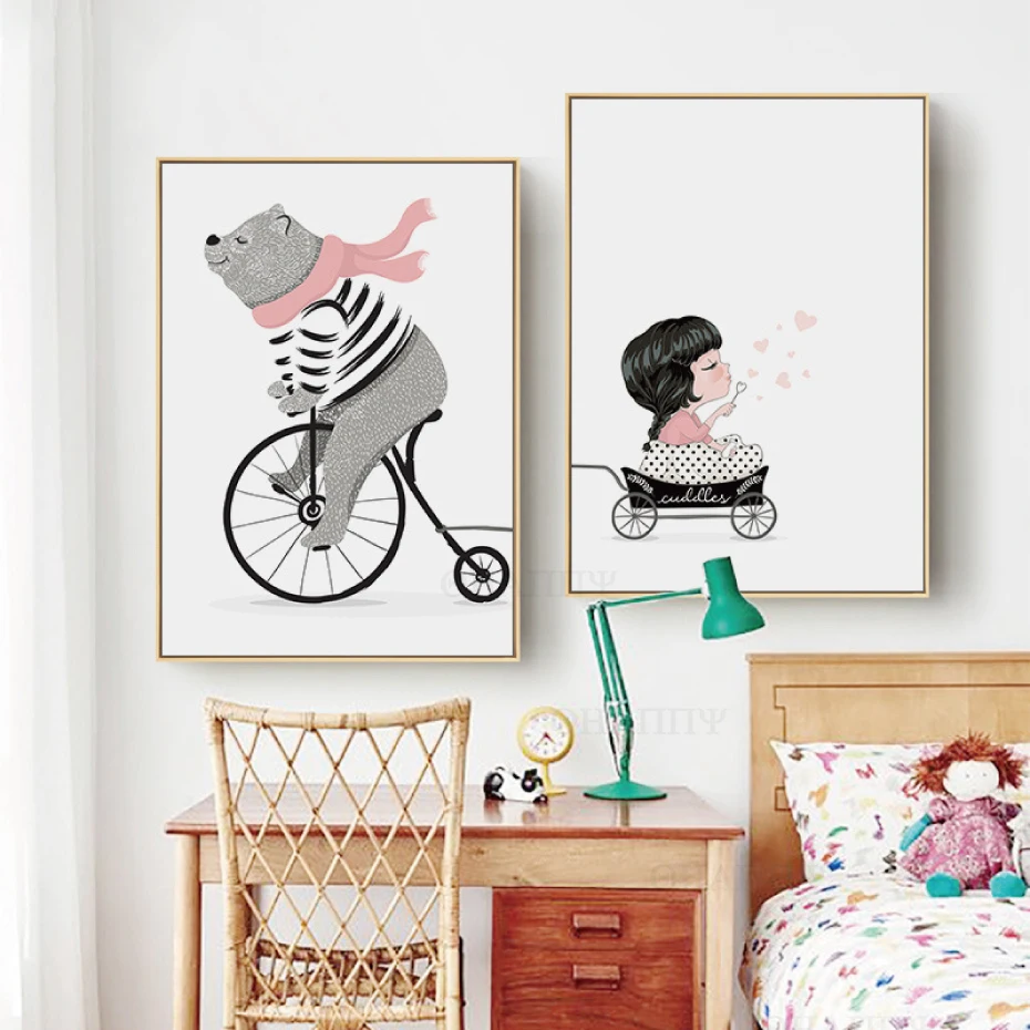 

Nordic Poster Animal Bear Posters And Prints Nurery wall Art Canvas Painting and Prints For Kid‘s’Room Home Decor Unframe