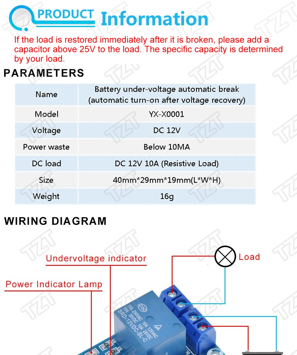 GREATZT DC 12V Batterie-Unterspannungs- und Niederspannungs-Abschaltmodul mit Automatischer Wiederherstellung und Schutzfunktion – Detail 1