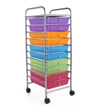 

Drawer Stand Rolling Storage Cart Mobile Organizer with/ 10 Removable PP Drawers Multiple Colors JJ0022