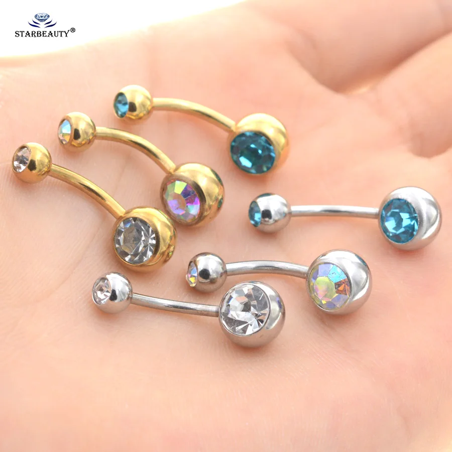 Starbeauty 14G золотистый цвет бар Хрустальный шар Пирсинг для живота женские серьги