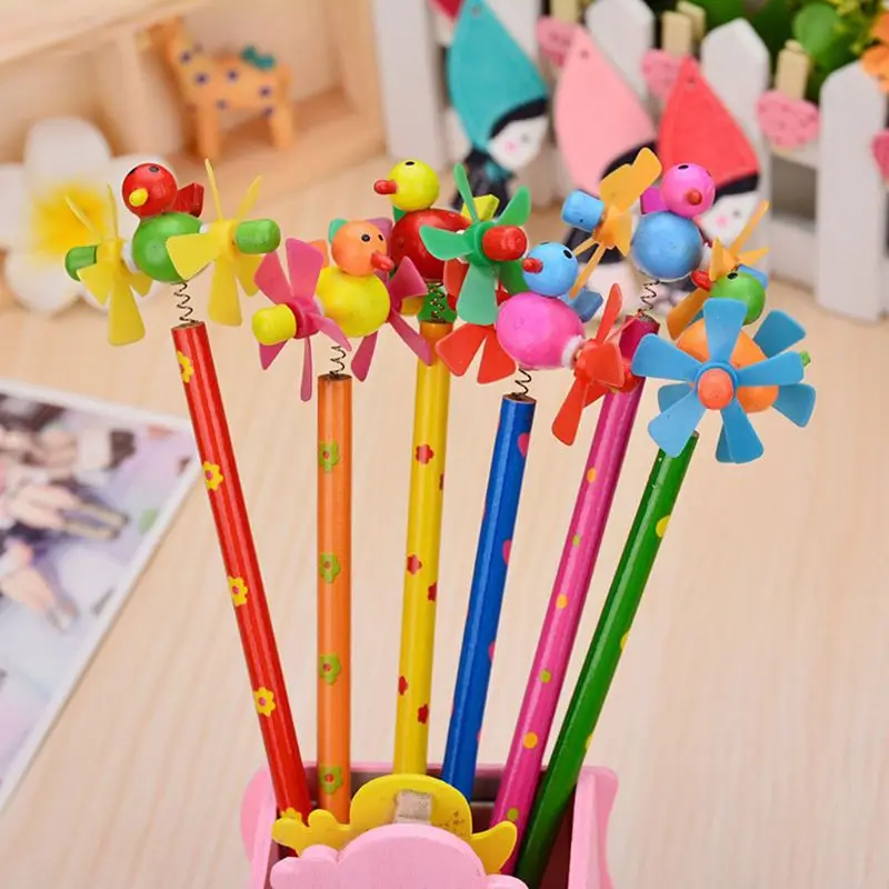 Wooden Windmill Cartoon Animals Pencil Kawaii Student Pencils Student Children Kids Personality Gift Art Supplies