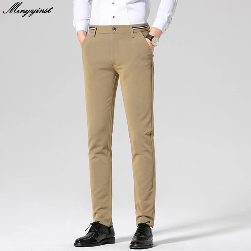 2021 мужские брюки из хлопка Бизнес Стиль мужской Slim Fit Брюки однотонные Длинные