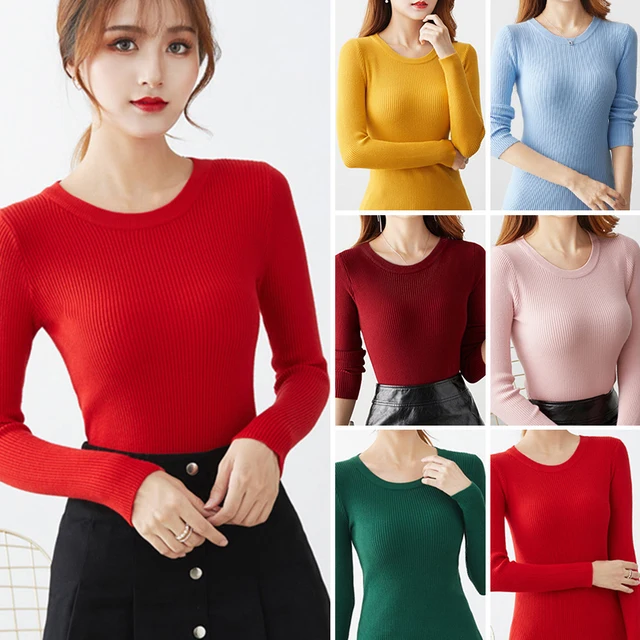 Fashion New Women's Long Sleeve Autumn Winter Sweater Round Neck Slim Long Sleeve Soft Warm Pullover Top For women