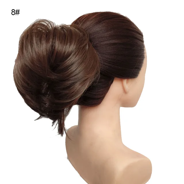 Jeedou Messy Chignon Donut Hair Bun Pad Elastic Hair Rope Rubber Band Synthetic Hairpiece Gary Brown Color S-8