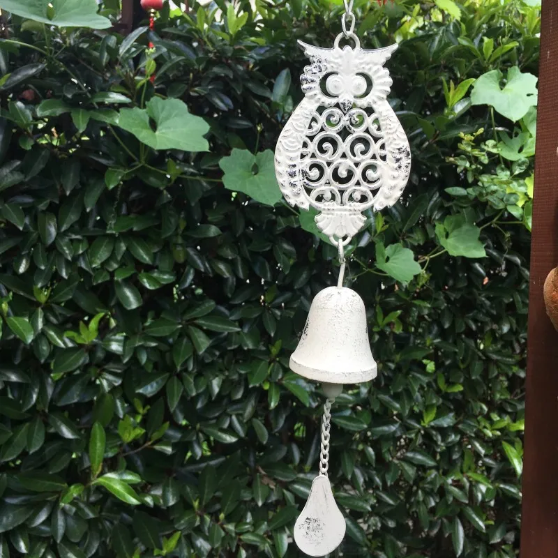 Fairy Garden Wrought Iron Owl Wind Chimes Pendant Ornaments Outdoor Grocery Metal Accessories Crafts Balcony Villa Decoration