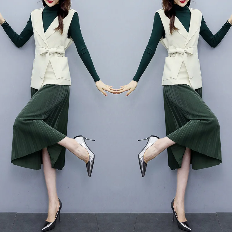 

Fashion Elegant Versatile Elegant Trend Pleated Skirt Korean-style 2019 Autumn And Winter Three-piece Set
