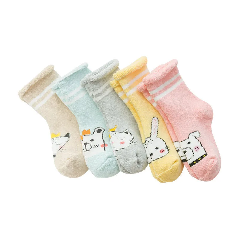 baby socks 5 5 пар/лот Носки для новорожденных детей Детские Зимние теплые хлопковые носки для девочки, мальчика, Skarpetki милые Cartton носочки для новорожденных - Цвет: baby socks 5