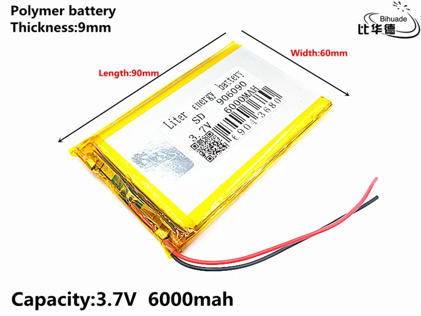 1 \ 2 3 6 10 шт полимерная батарея 6000 mah 7 V 906090 умный дом MP3 колонки литий ионная для dvr GPS