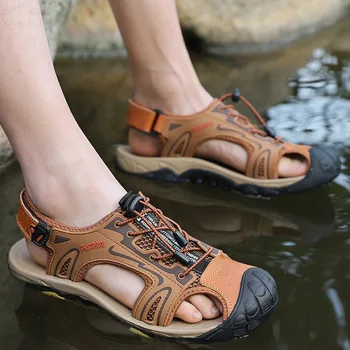 

Summer Masculina Sandalias Hombre Men Natural Leather Closed-toe Wear-Resistant Anti-slip Sandals Casual Shoes