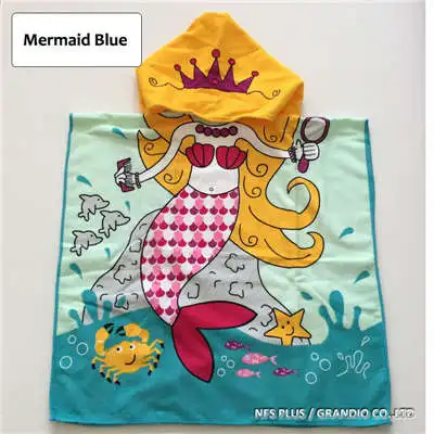 Blue Mermaid Банное полотенце с капюшоном Детское Пончо Акула Русалка Принцесса дайвер Золотой экскаватор 6 Дизайн быстросохнущее микрофибра путешествия Спорт пляжное полотенце s - Цвет: Blue Mermaid
