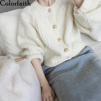 

Colorfaith New 2020 Autumn Winter Women's Knitwear Casual Knitted Buttons Cardigans Vintage Elegant Korean Lady Tops SWC2290