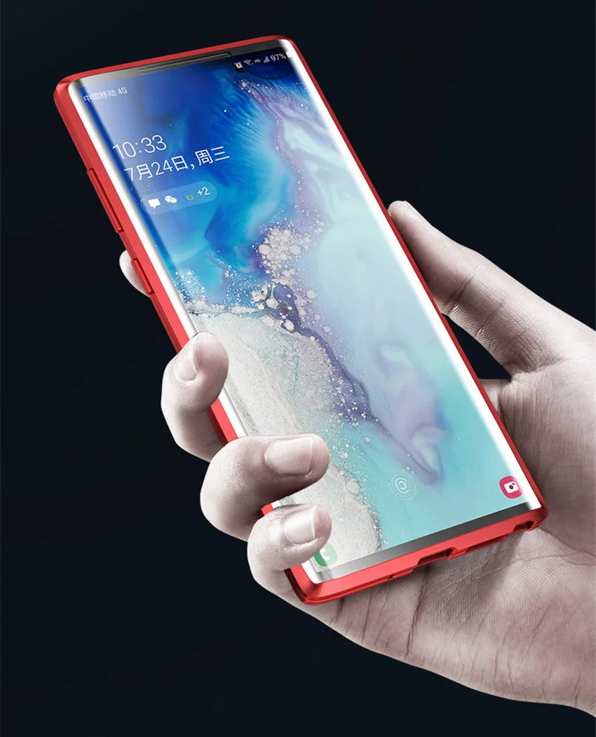 R-just Magnetic Metal Bumper Case for Samsung note 10 plus Tempered Glass Front Back Cover for Samsung note 10note 10 plus case (3)