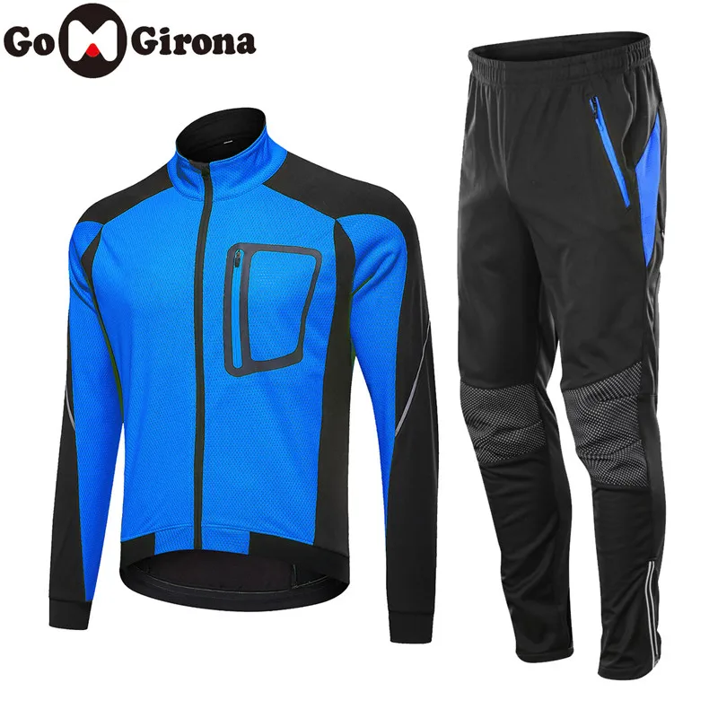 

Cycling Set Winter Men's Thermal Cycling Jackets Set Male Bike Clothes Jackets + Pants Bicycle Coat Cycling Running Suits