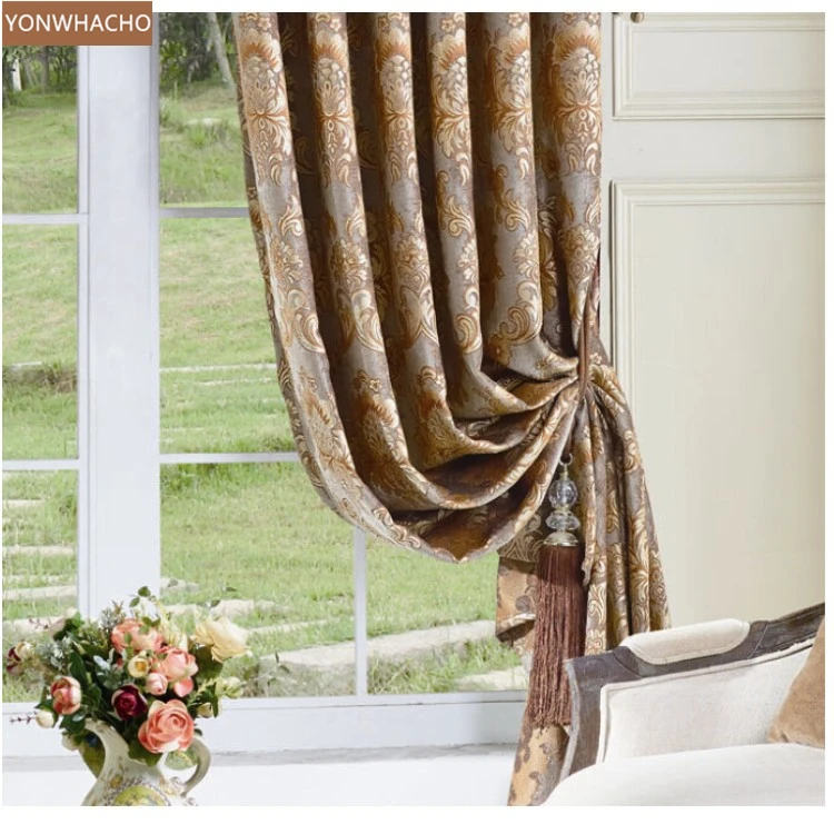 Custom curtains European Thickened chenille screens Villa high window luxury coffee cloth blackout curtain valance B683