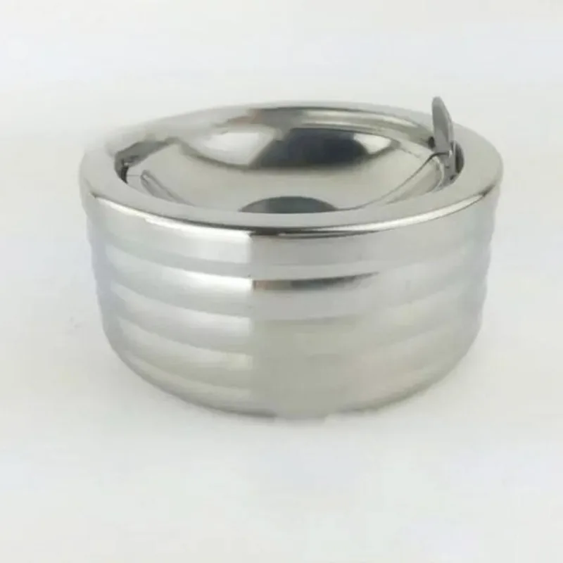 Cigarette Lidded Ashtray Stainless Steel Silver Windproof Ashtray With Lid Round Shape Smoking Ash Tray 1pc stainless steel ashtray metal ashtray