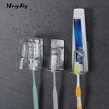

304 stainless steel storage wall stand hook stickers for toothpaste toothbrush storage holders racks Bathroom Storage Rack
