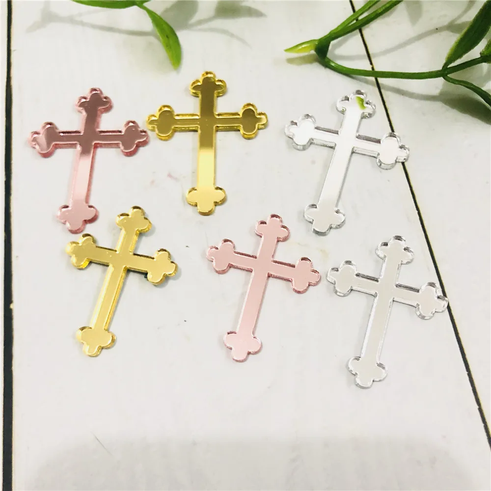 50pcs/lot Mirror Gold Rose Laser Cut Acrylic Cross Wedding Birthday Party Favors Unique Baby Shower Decors Baptism Gifts | Дом и сад