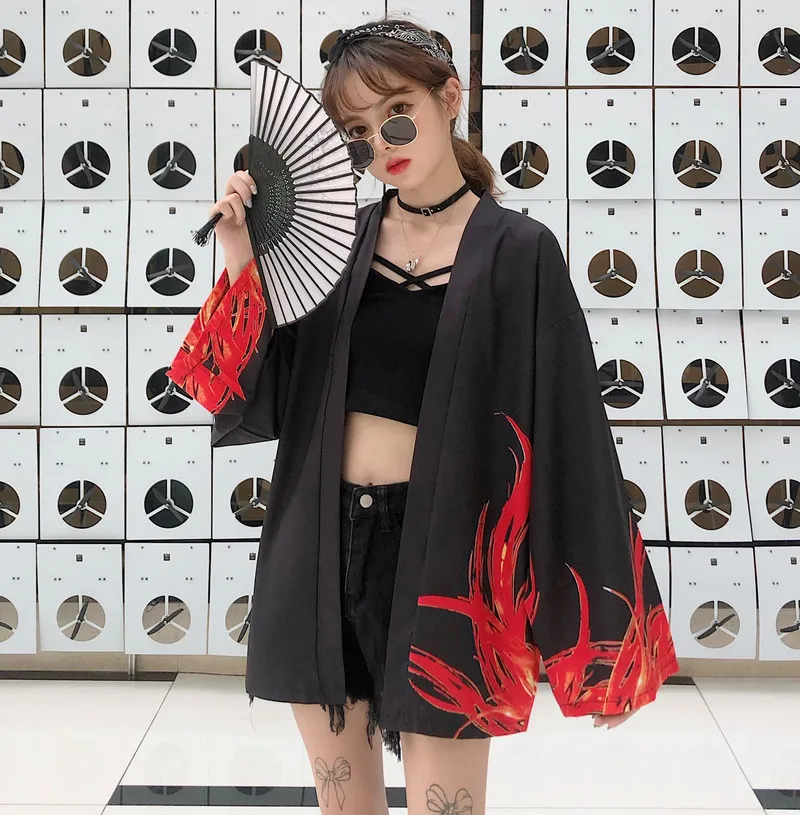 Woherb Женские топы и блузки Harajuku Японская уличная одежда наряд кимоно кардиган женский юката блузка винтажные блузки